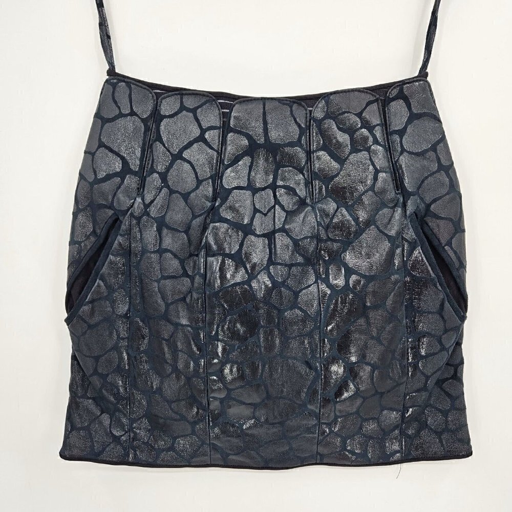 New Les Chiffoniers Leather Mini Skirt Womens XS Black Animal Print Pockets